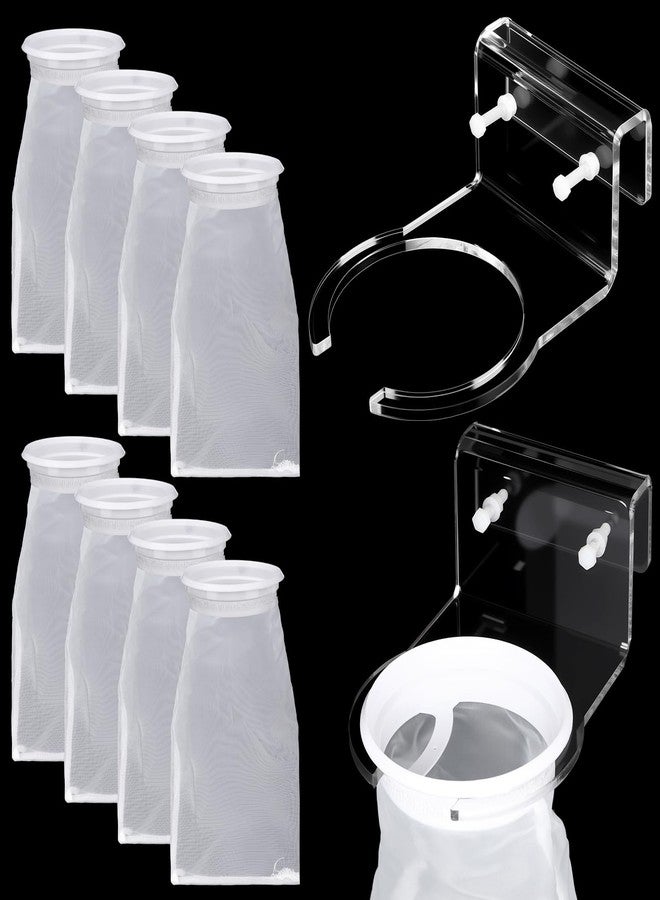 Ninehaoou 8 Pcs 4 Inch Ring Filter Sock 200um Micro Aquarium Nylon Filter Bags and 1 Pcs 4" Acrylic Pre Sump Sock Holder for Freshwater Saltwater Aquariums Fish Tank - Image 1